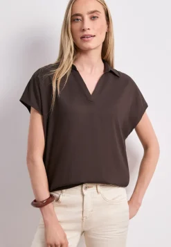 Blouse à col chemise et ourlet élastiqué