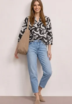 Blouse à col fendu en lin mélangé