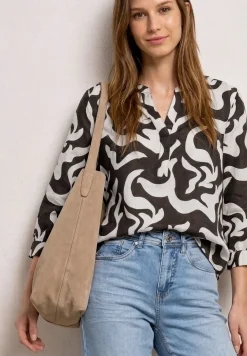 Blouse à col fendu en lin mélangé