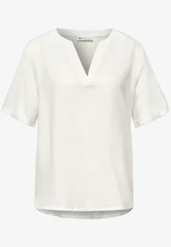 Blouse à col fendu en lin mélangé