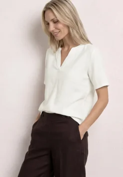 Blouse à col fendu en lin mélangé