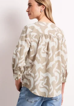 Blouse à col fendu en lin mélangé