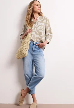 Blouse à col fendu en lin mélangé