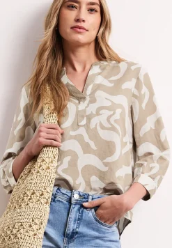 Blouse à col fendu en lin mélangé
