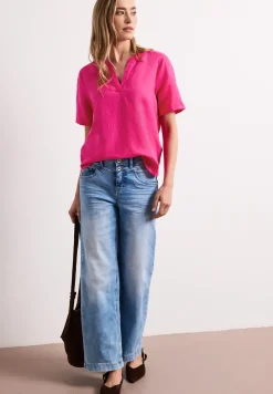 Blouse à col fendu en lin mélangé