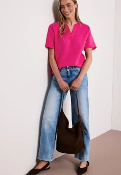 Blouse à col fendu en lin mélangé