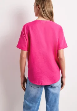Blouse à col fendu en lin mélangé