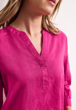 Blouse à col fendu en lin mélangé
