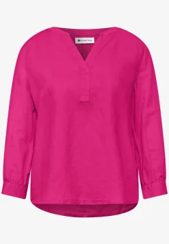 Blouse à col fendu en lin mélangé