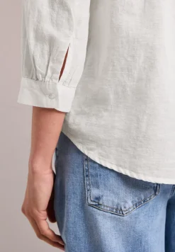 Blouse à col fendu en lin mélangé