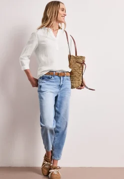 Blouse à col fendu en lin mélangé