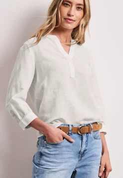 Blouse à col fendu en lin mélangé