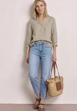 Blouse à col fendu en lin mélangé