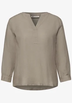Blouse à col fendu en lin mélangé