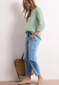 Blouse à col fendu en lin mélangé
