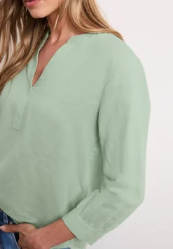 Blouse à col fendu en lin mélangé