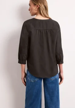 Blouse à col fendu en lin mélangé