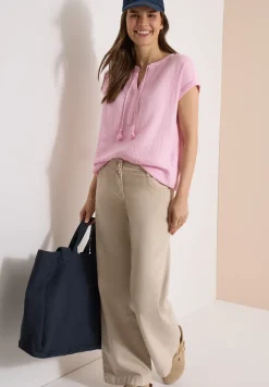 Blouse à col fendu en mousseline de soie
