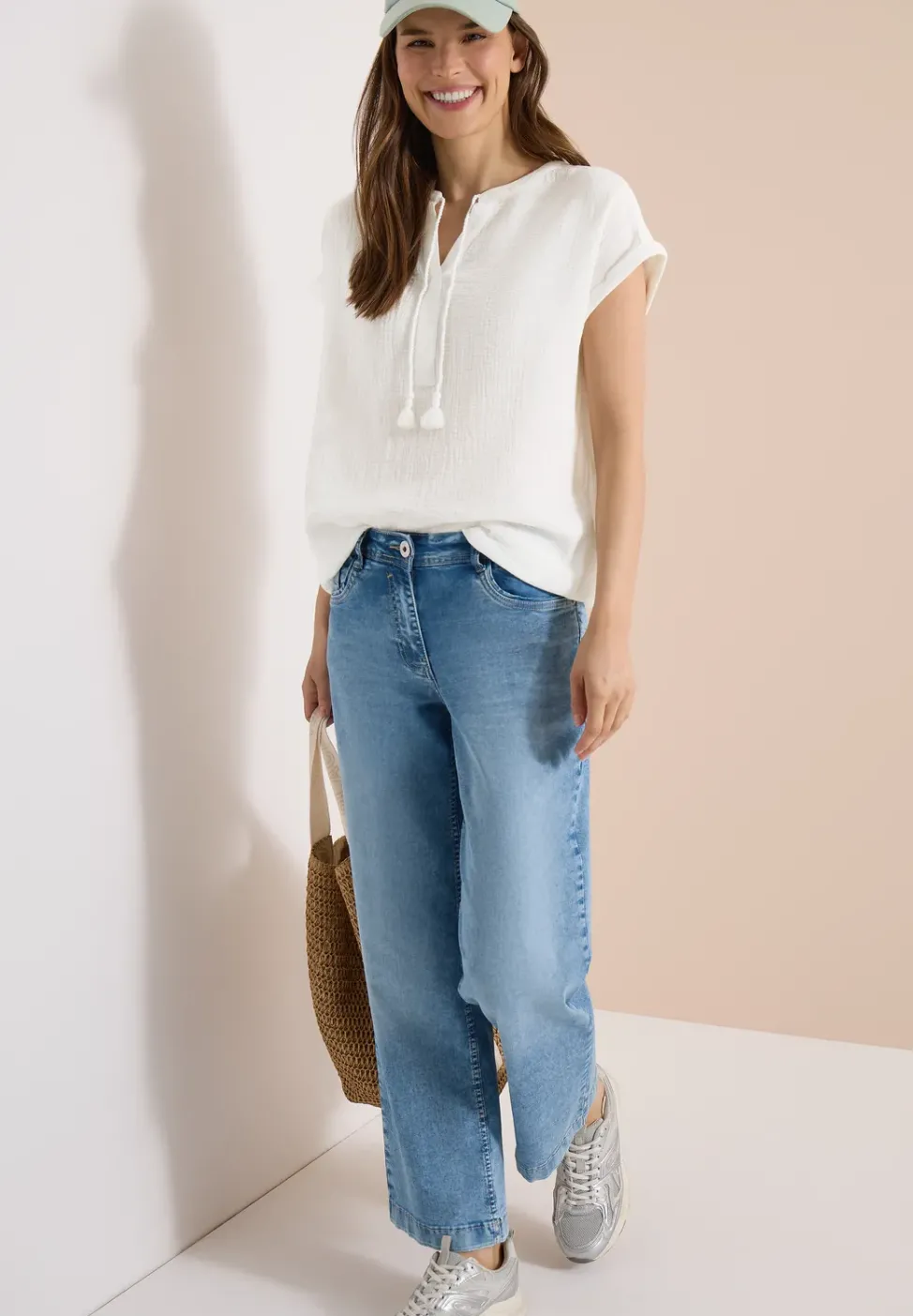 Blouse à col fendu en mousseline de soie