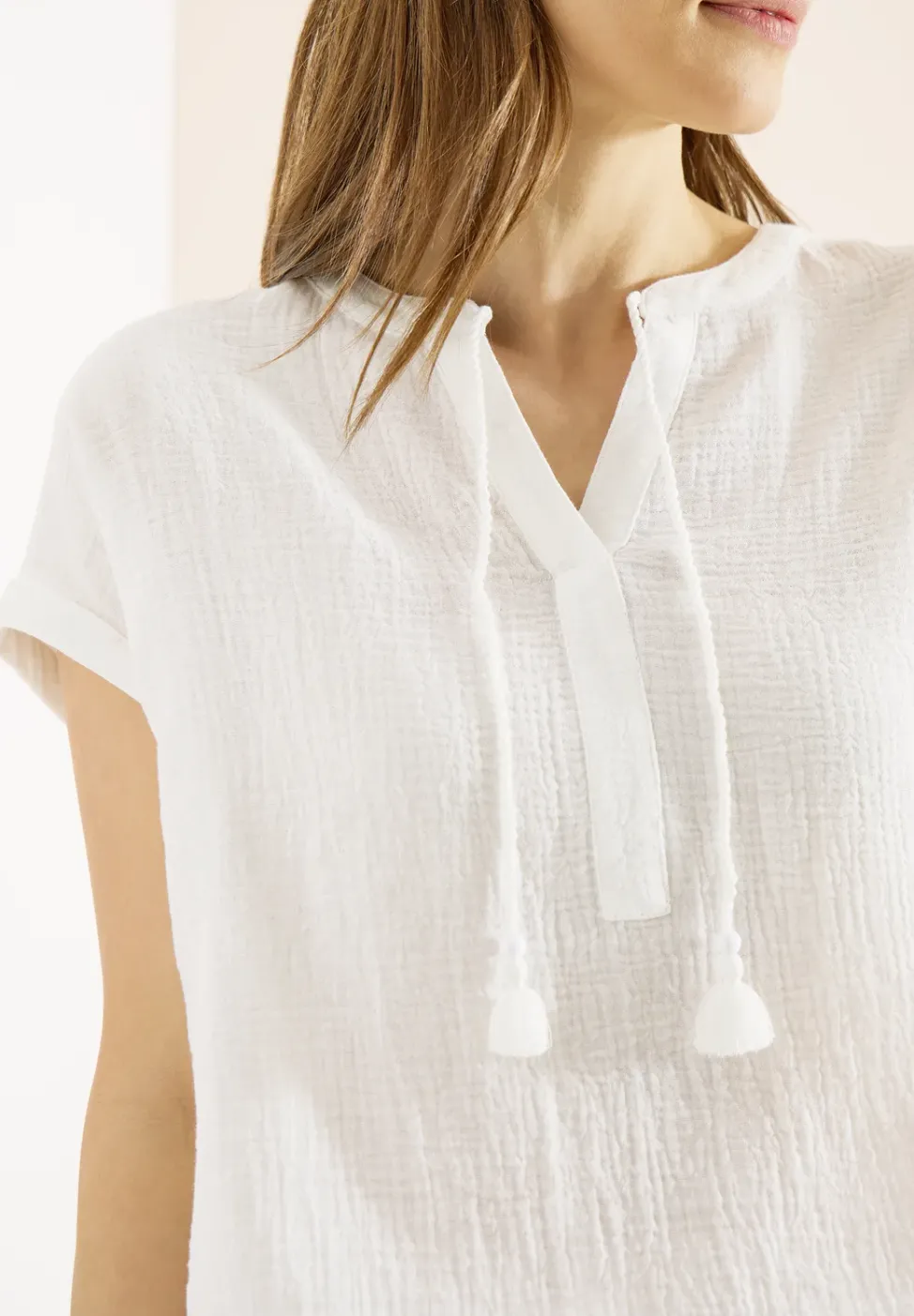 Blouse à col fendu en mousseline de soie