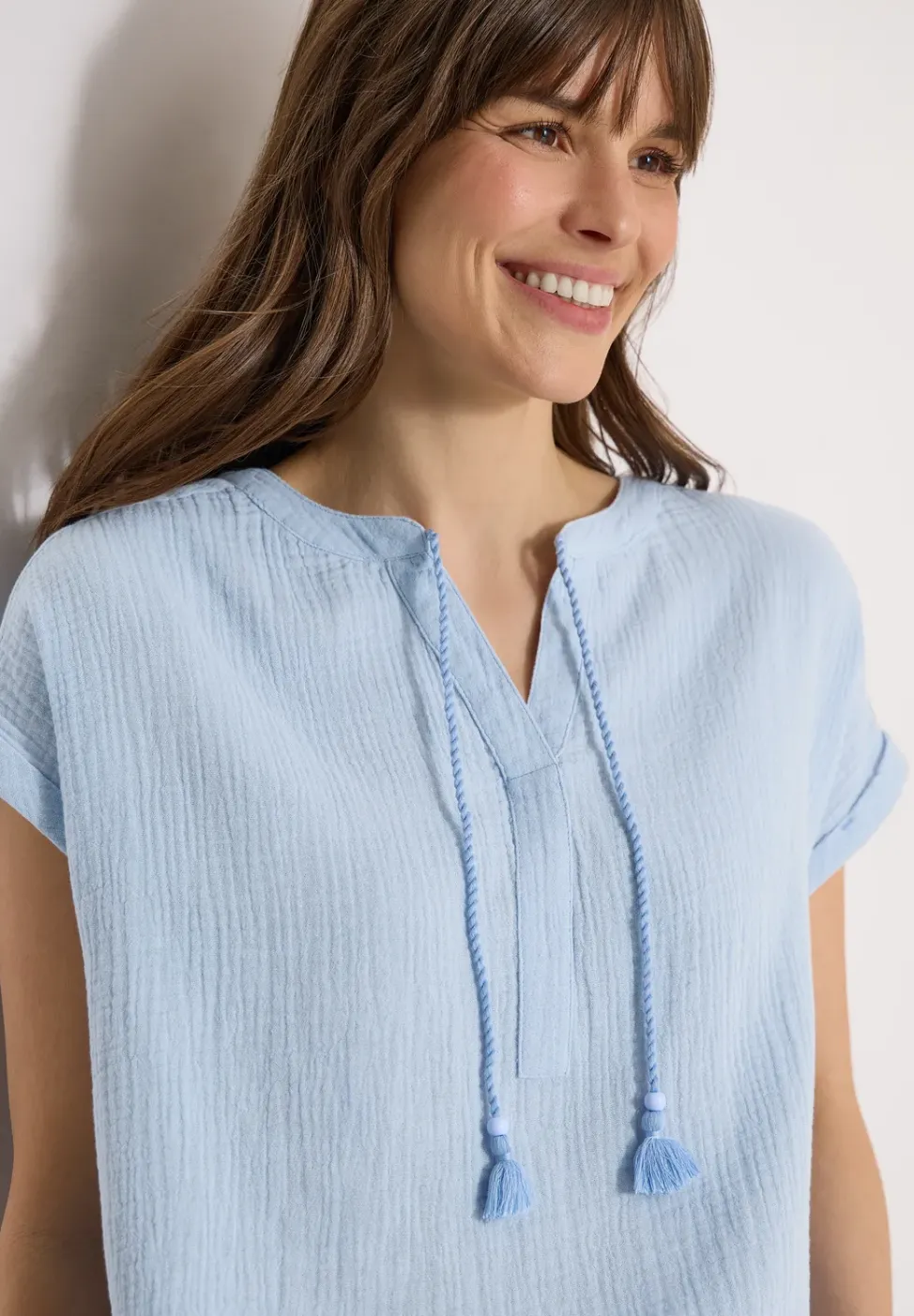 Blouse à col fendu en mousseline de soie