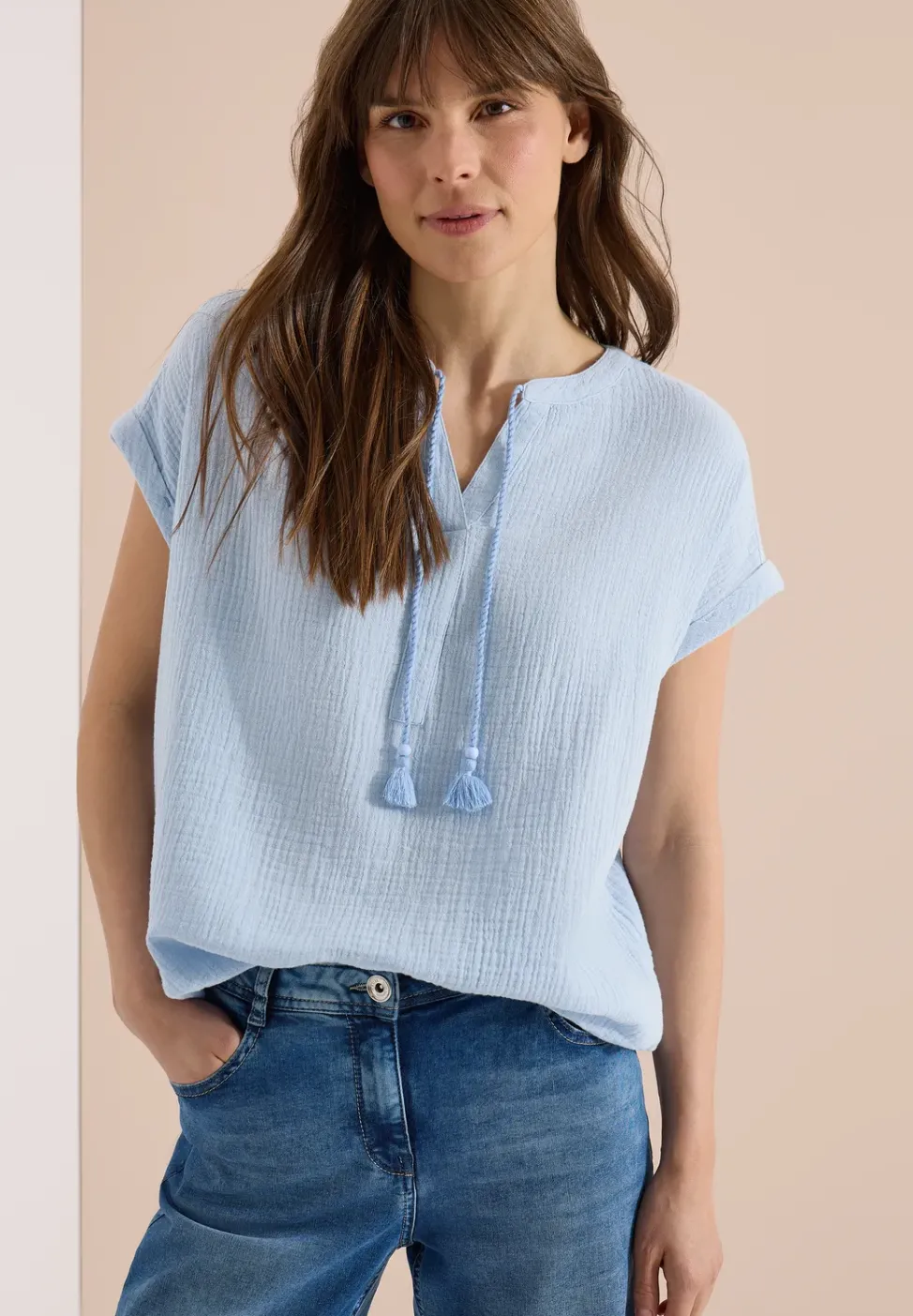 Blouse à col fendu en mousseline de soie