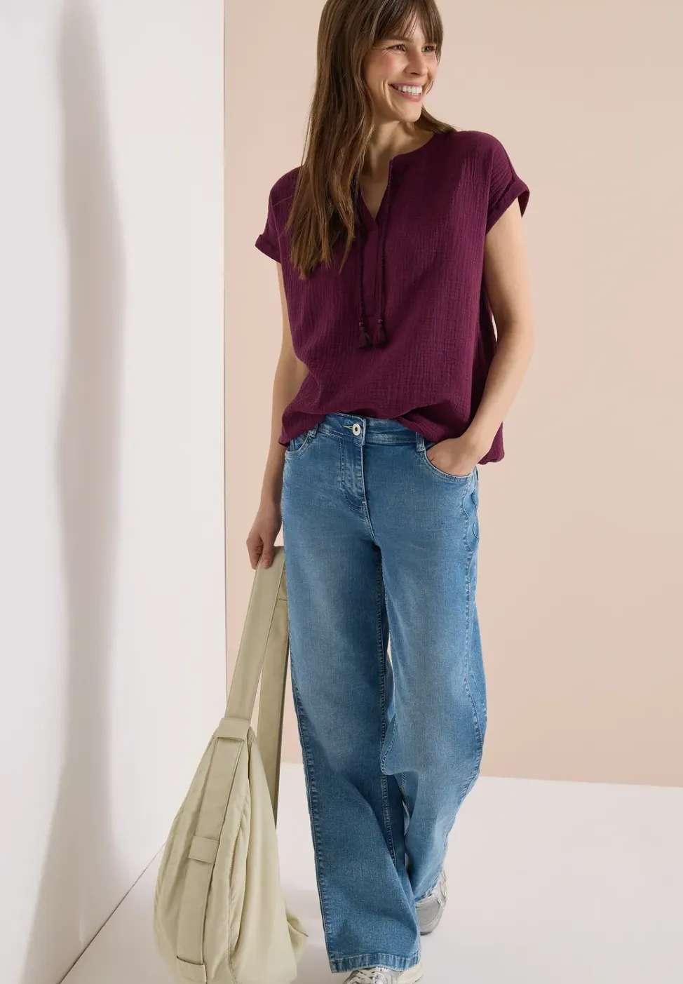 Blouse à col fendu en mousseline de soie
