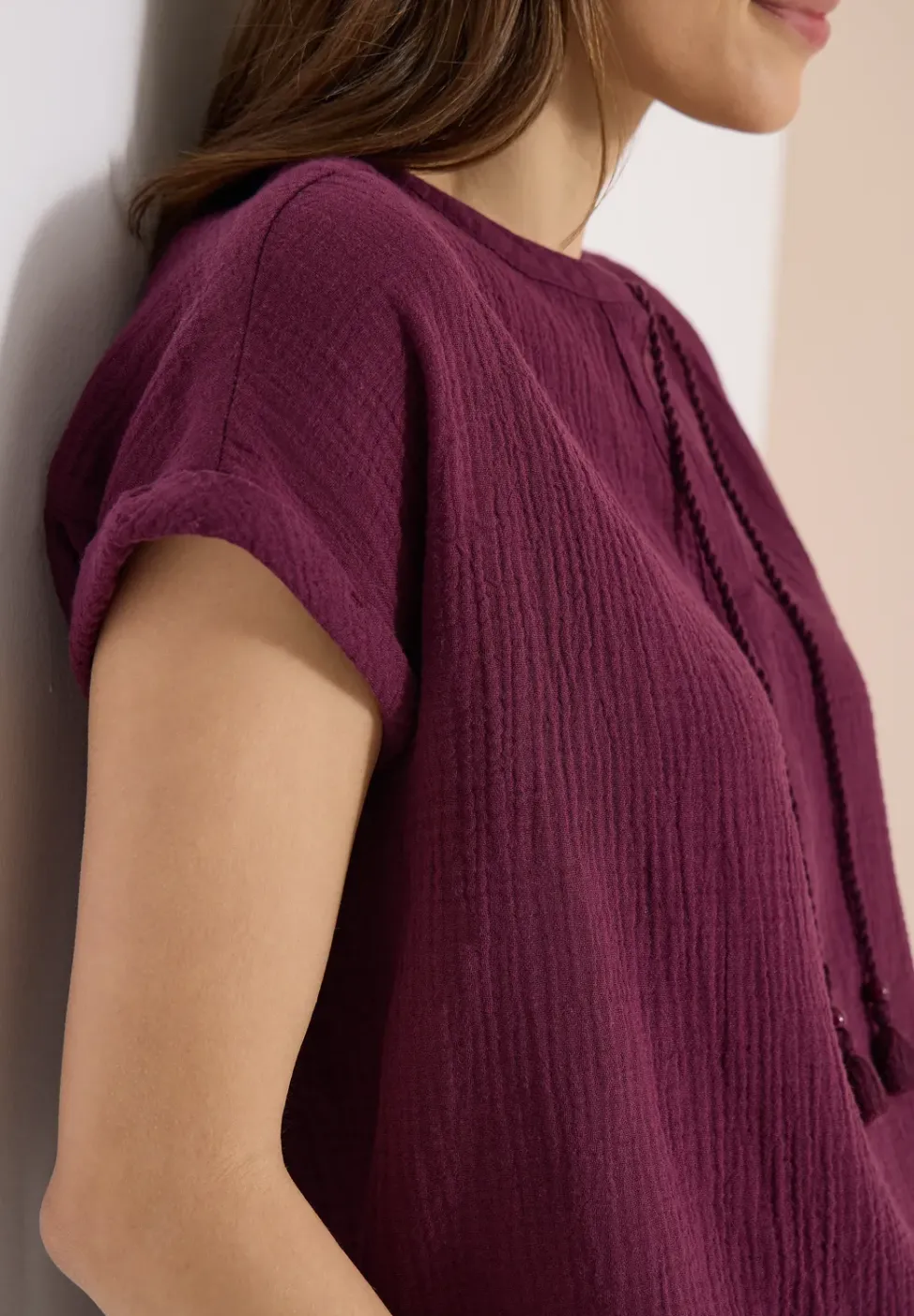 Blouse à col fendu en mousseline de soie
