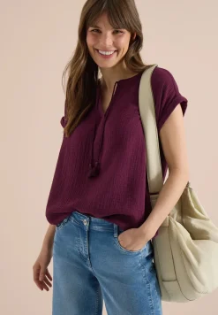 Blouse à col fendu en mousseline de soie