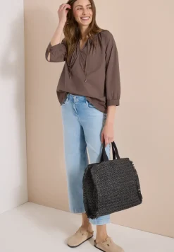 Blouse à manches 3/4 avec col fendu en couleur unie