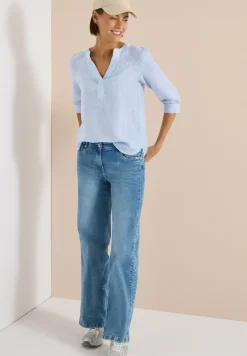 Blouse à manches 3/4 avec col fendu en lin