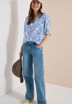 Blouse à manches 3/4 avec col fendu et paillettes