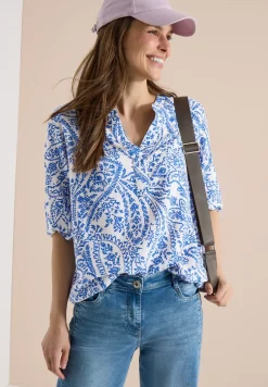 Blouse à manches 3/4 avec col fendu et paillettes