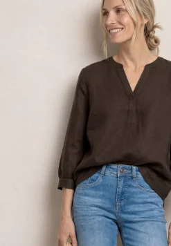 Blouse à manches 3/4 en lin mélangé avec split neck