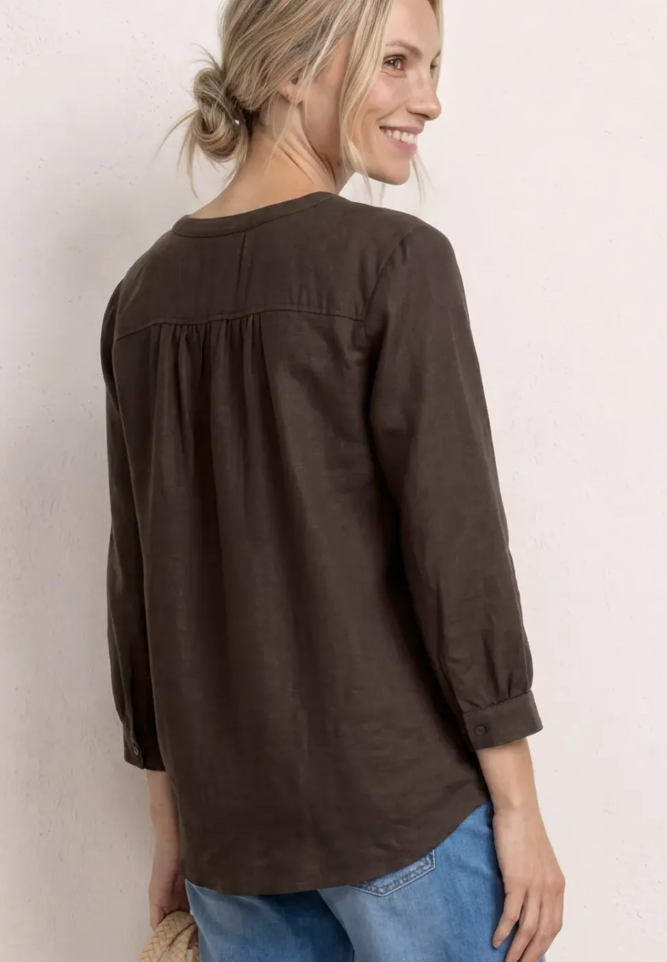 Blouse à manches 3/4 en lin mélangé avec split neck