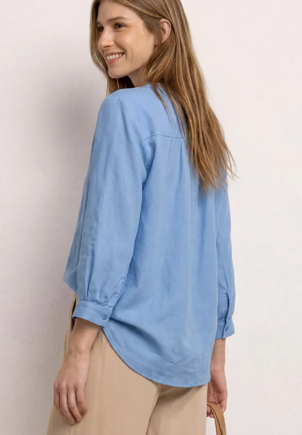 Blouse à manches 3/4 en lin mélangé avec split neck
