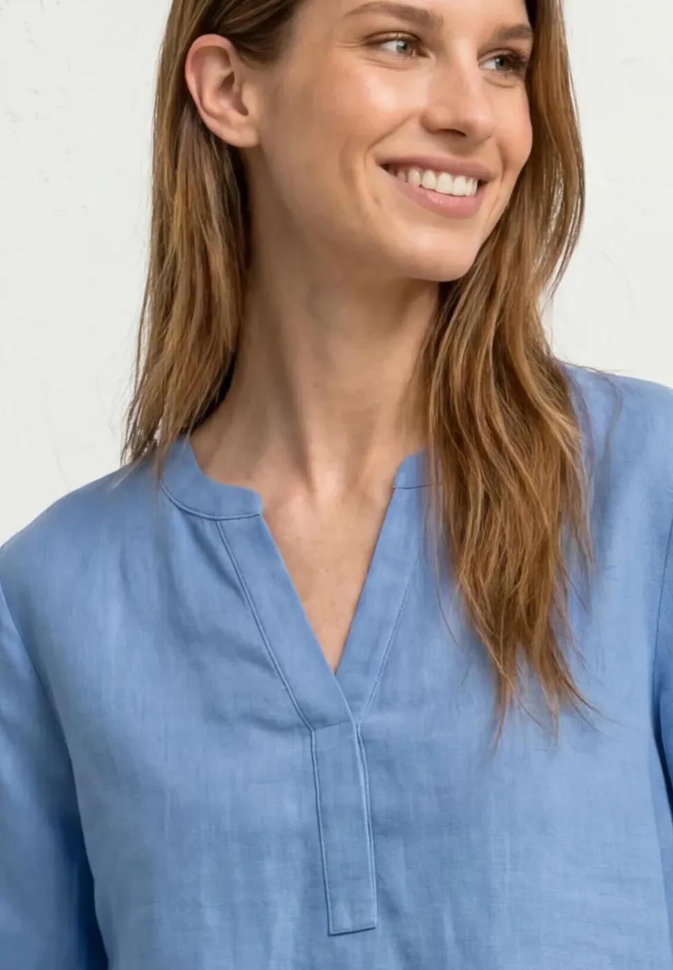 Blouse à manches 3/4 en lin mélangé avec split neck