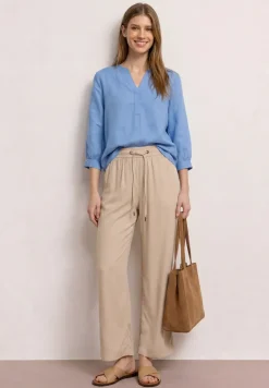 Blouse à manches 3/4 en lin mélangé avec split neck