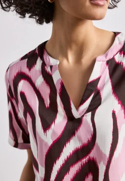 Blouse à manches courtes avec col fendu et imprimé