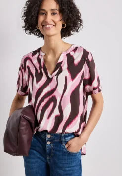 Blouse à manches courtes avec col fendu et imprimé