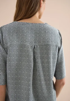 Blouse à manches courtes avec col fendu et rayures