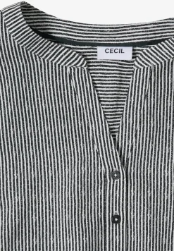 Blouse à manches courtes avec col fendu et rayures