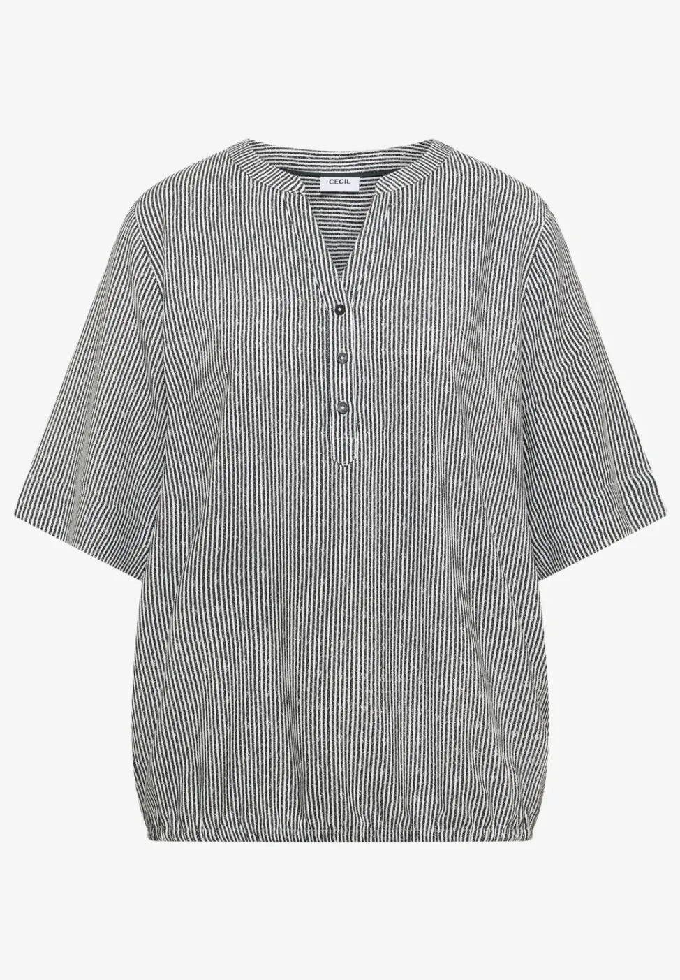 Blouse à manches courtes avec col fendu et rayures