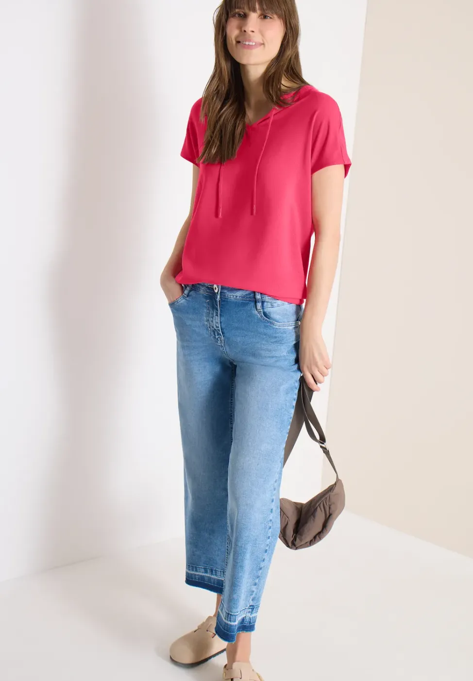 Blouse à manches courtes avec mélange de structures