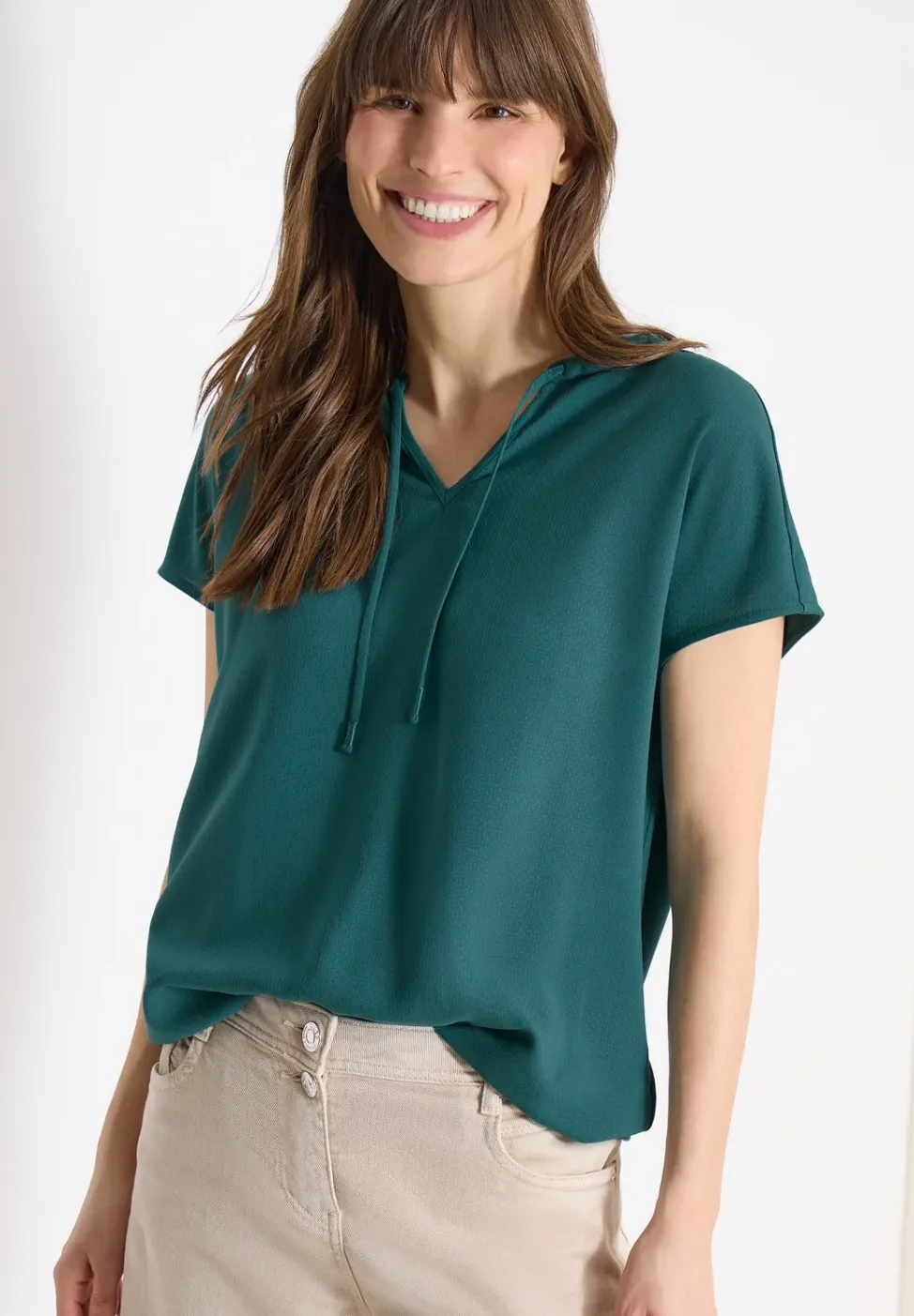 Blouse à manches courtes avec mélange de structures