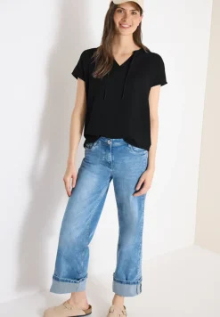 Blouse à manches courtes avec mélange de structures