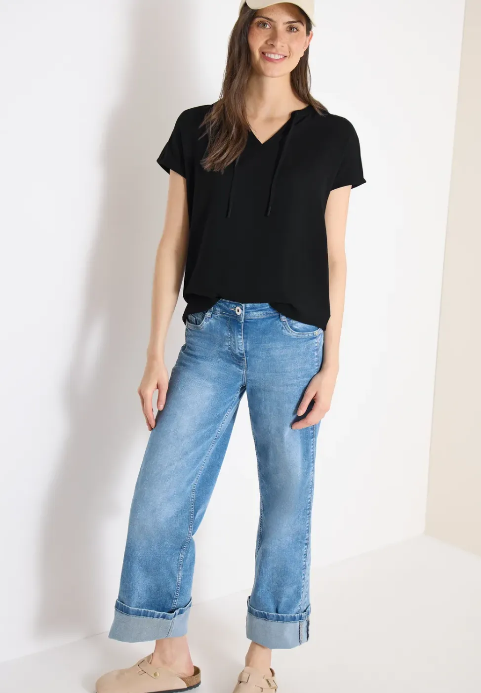 Blouse à manches courtes avec mélange de structures