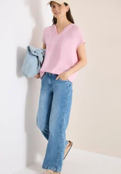 Blouse à manches courtes avec mélange de structures
