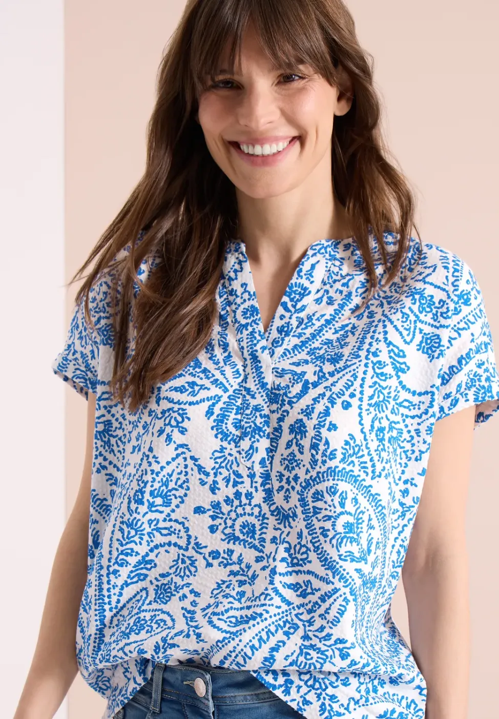 Blouse à manches courtes en qualité seersucker
