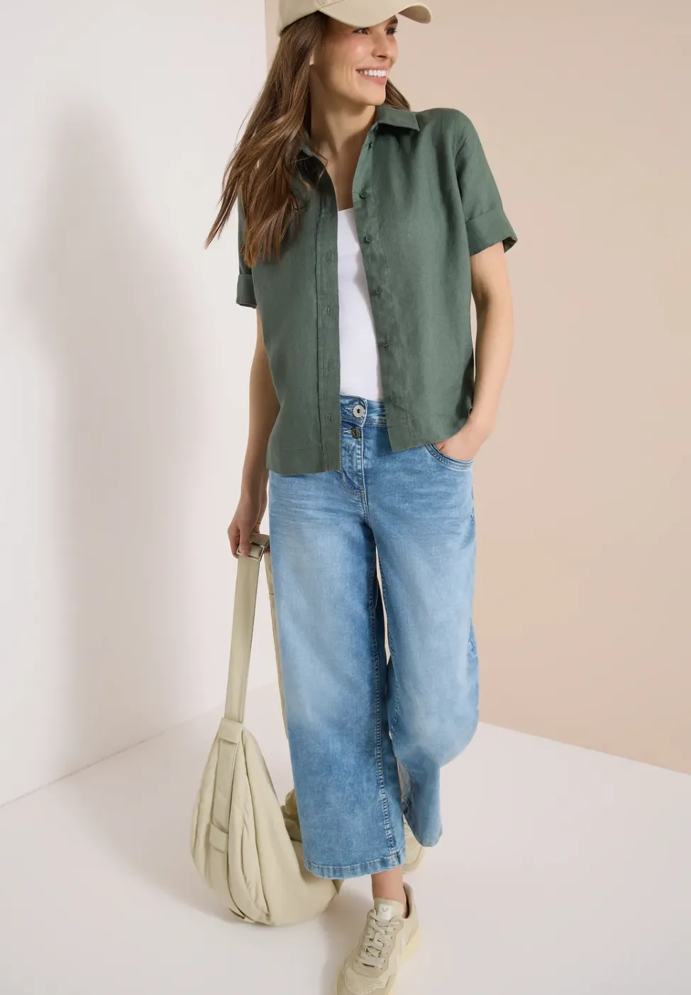 Blouse à manches courtes en pur lin